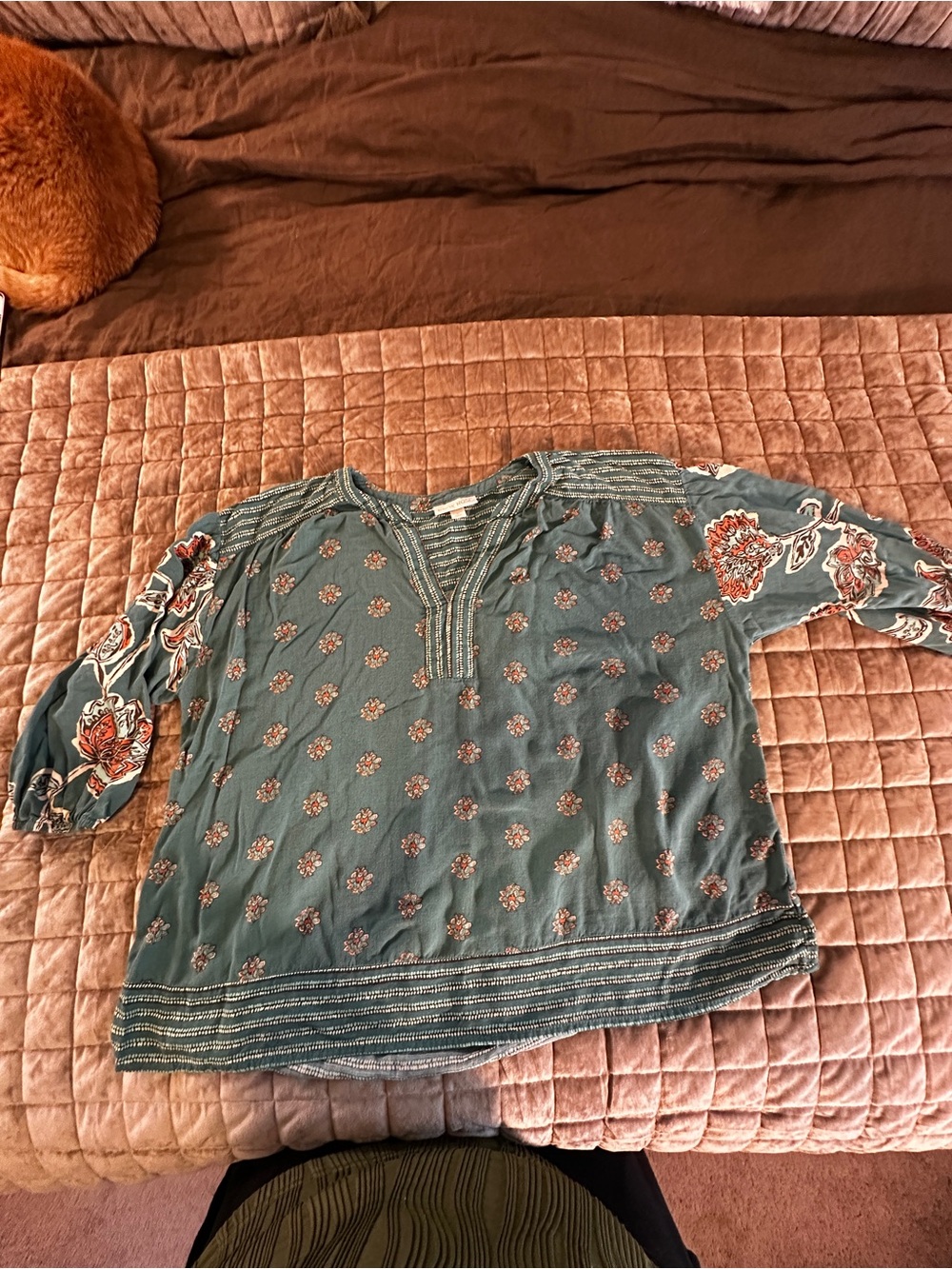 Knox Rose Teal Floral Embroidered Peasant Tunic